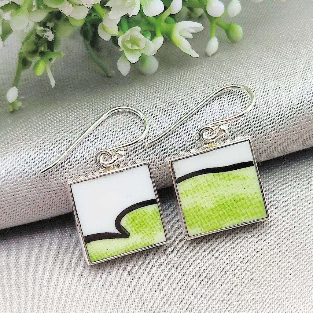 Hepburn and Hughes Art Deco Earrings | Clarice Cliff Ceramics | Green Mix | Sterling Silver