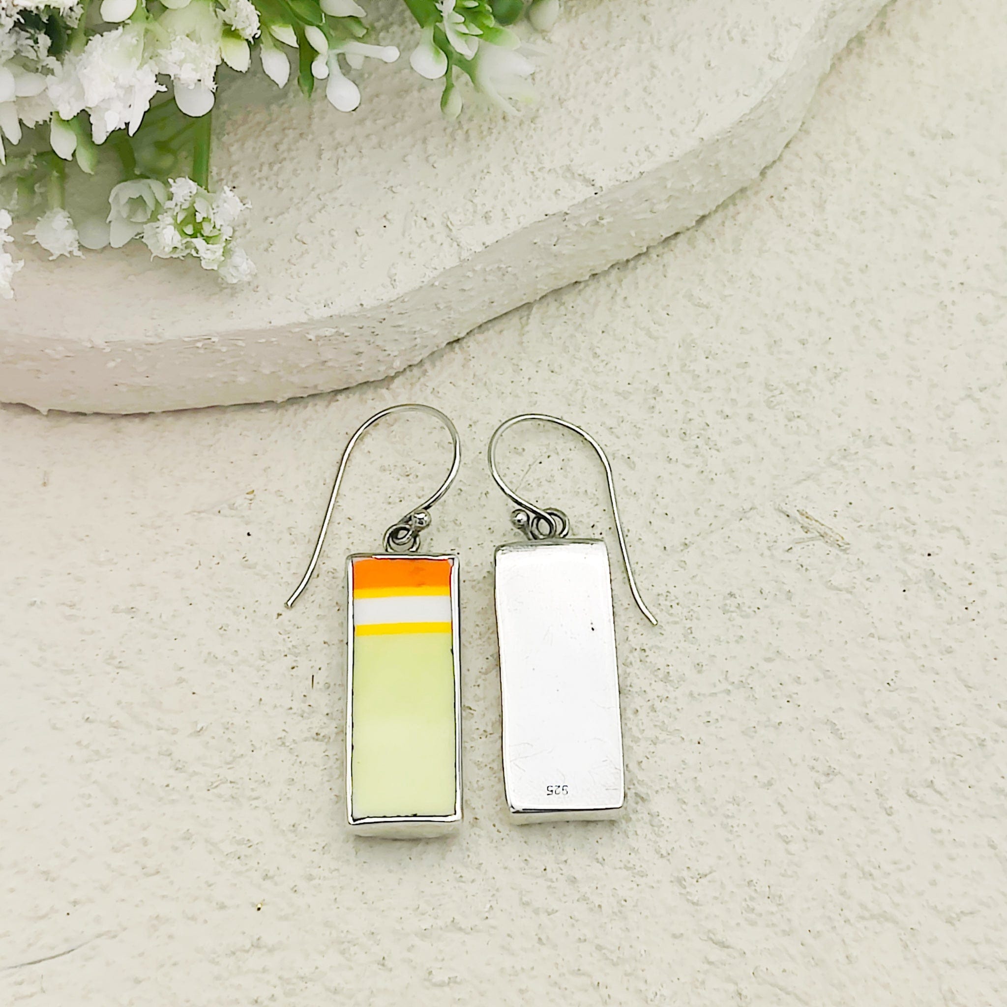 Hepburn and Hughes Art Deco Earrings | Clarice Cliff Ceramics | Orange and Pale Green | Sterling Silver