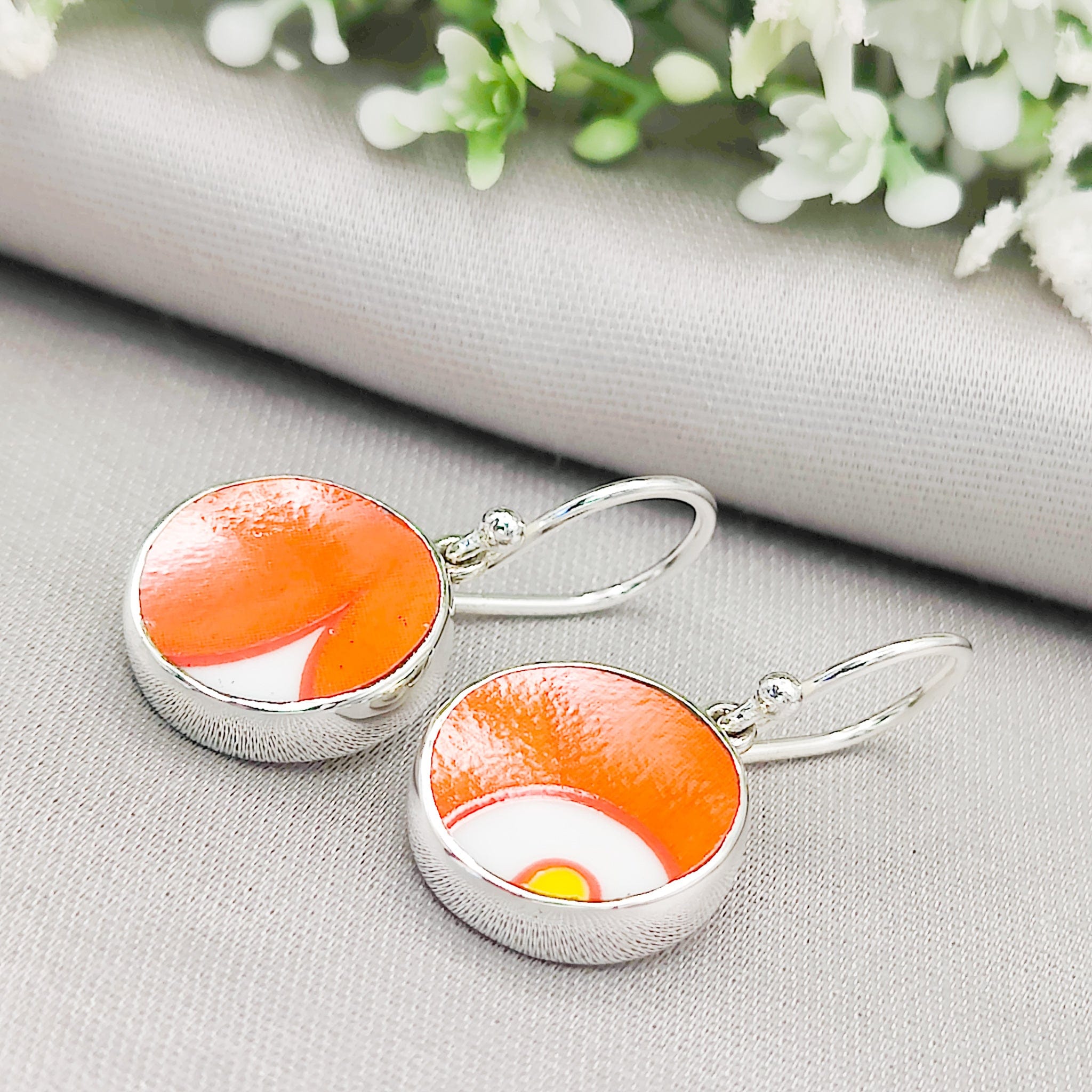 Hepburn and Hughes Art Deco Earrings | Clarice Cliff Ceramics | Orange | Five Options | Sterling Silver