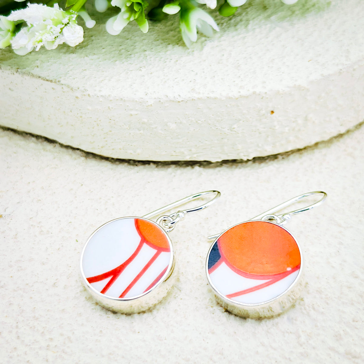 Hepburn and Hughes Art Deco Earrings | Clarice Cliff Ceramics | Orange | Five Options | Sterling Silver