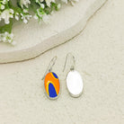 Hepburn and Hughes Art Deco Earrings | Clarice Cliff Ceramics | Oval Orange and Blue | Sterling Silver