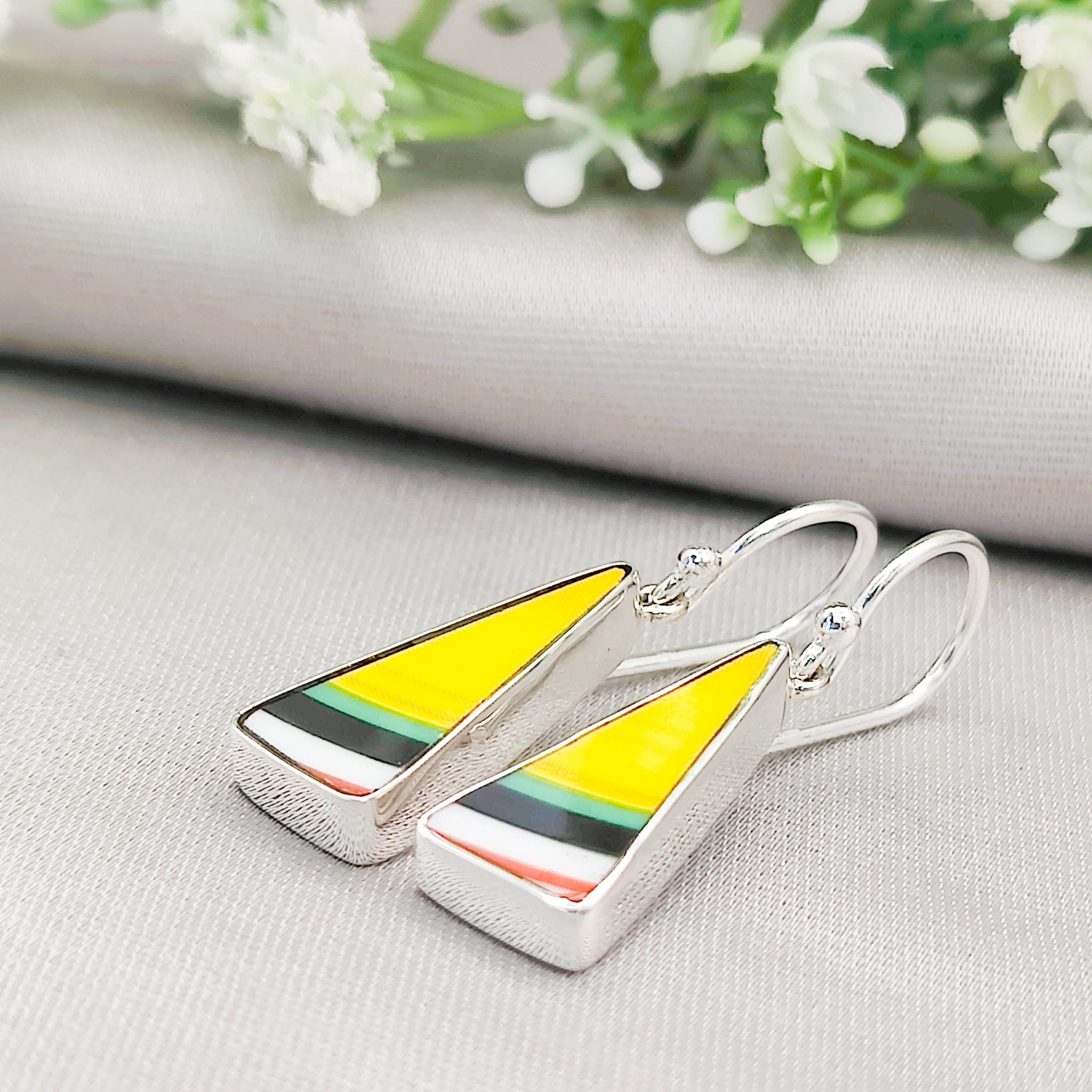 Hepburn and Hughes Art Deco Earrings | Clarice Cliff Ceramics | Two Triangle Options | Sterling Silver