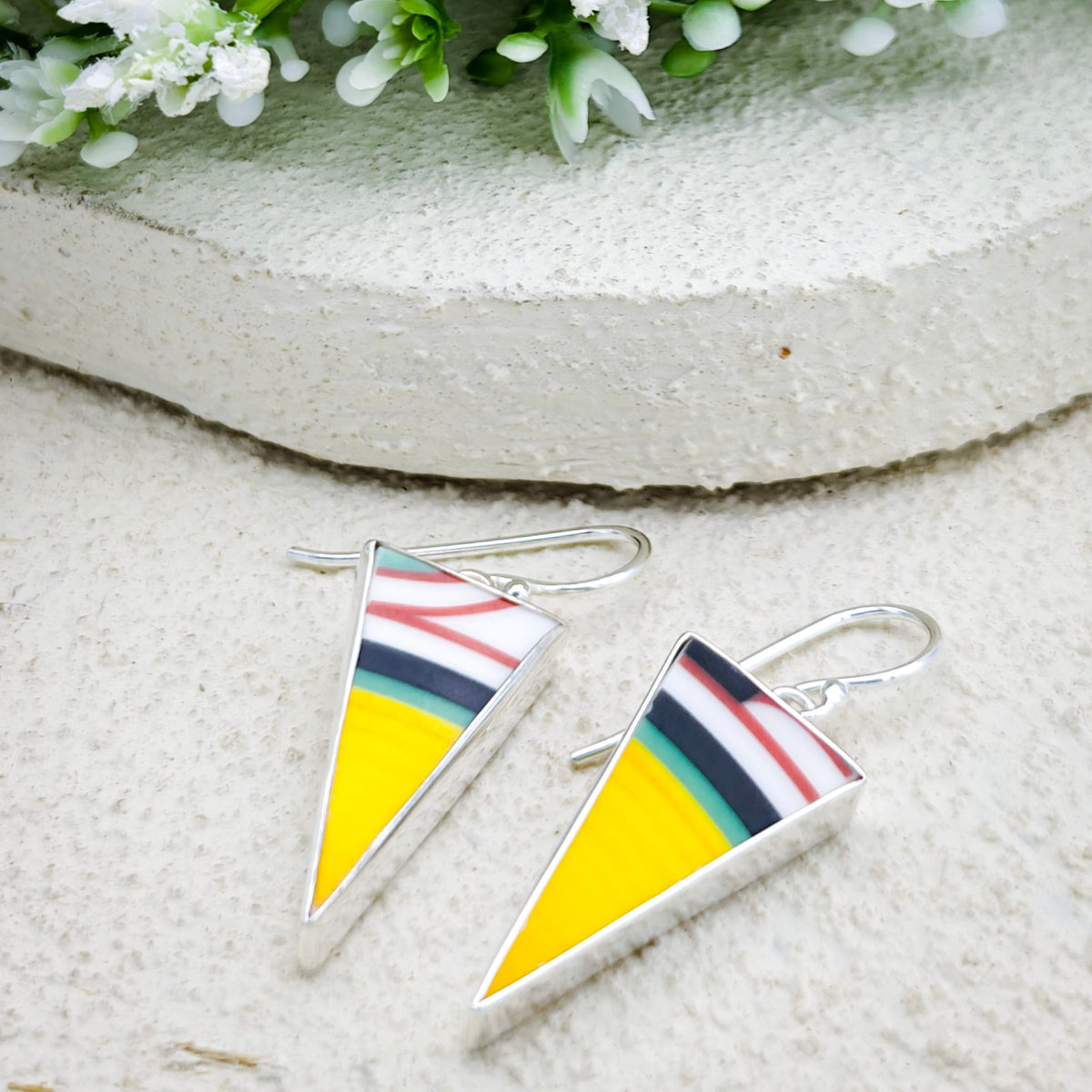 Hepburn and Hughes Art Deco Earrings | Clarice Cliff Ceramics | Two Triangle Options | Sterling Silver