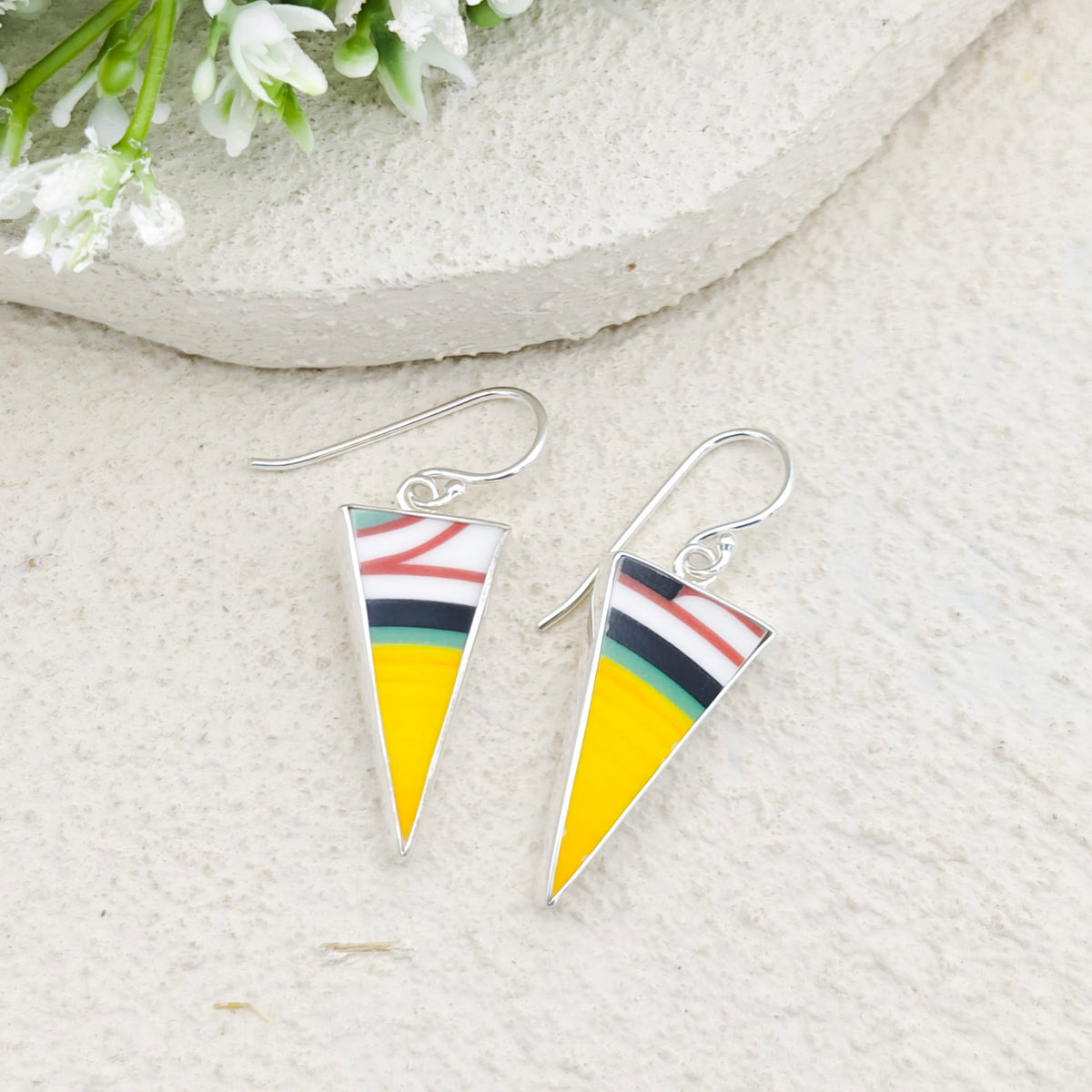 Hepburn and Hughes Art Deco Earrings | Clarice Cliff Ceramics | Two Triangle Options | Sterling Silver