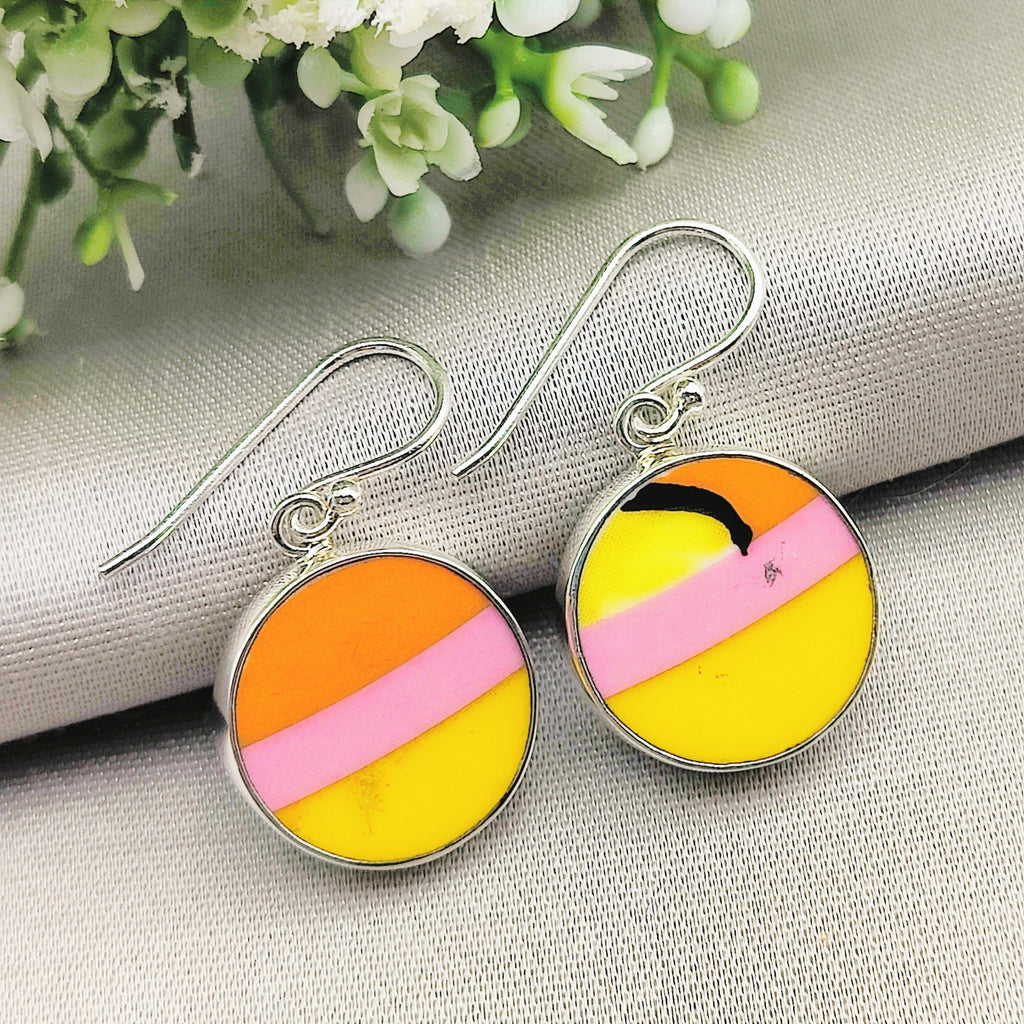 Hepburn and Hughes Art Deco Earrings | Clarice Cliff Ceramics | Yellows | Sterling Silver