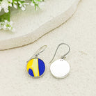 Hepburn & Hughes Art Deco Earrings | Clarice Cliff Pottery | 15mm Blue and Yellow Circles | Sterling Silver