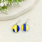 Hepburn & Hughes Art Deco Earrings | Clarice Cliff Pottery | 15mm Blue and Yellow Circles | Sterling Silver