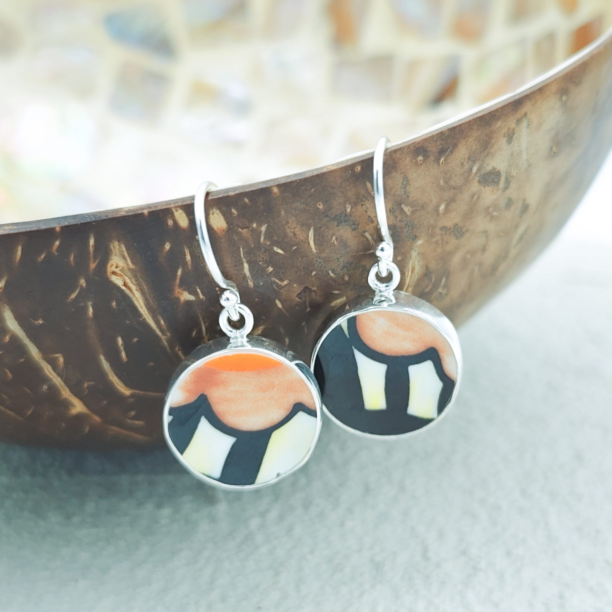 Hepburn and Hughes Art Deco Earrings in Sterling Silver | Clarice Cliff Ceramics | Garden Blue plate