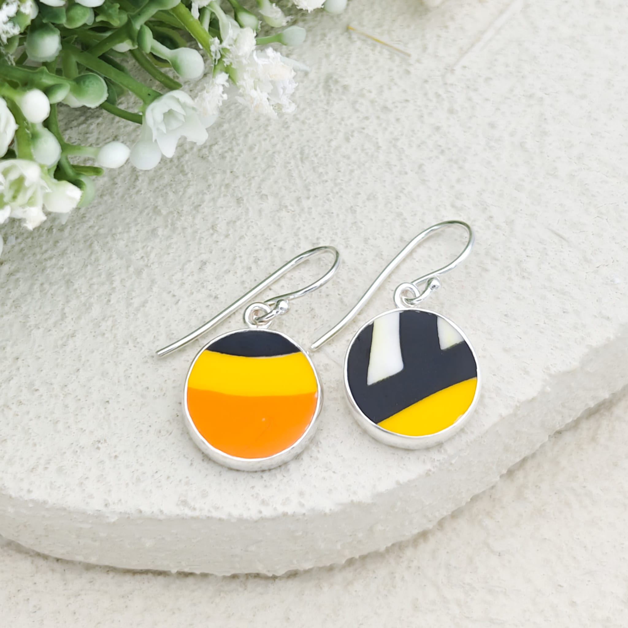 Hepburn and Hughes Art Deco Earrings in Sterling Silver | Clarice Cliff Ceramics | Garden Blue plate