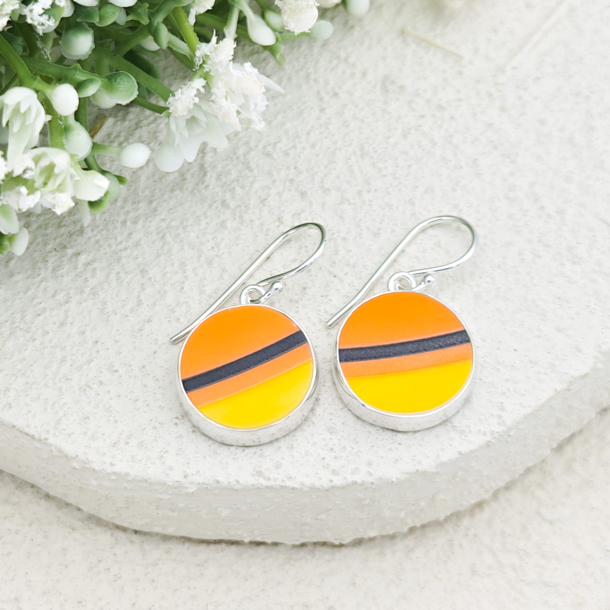 Hepburn and Hughes Art Deco Earrings in Sterling Silver | Clarice Cliff Ceramics | Garden Blue plate