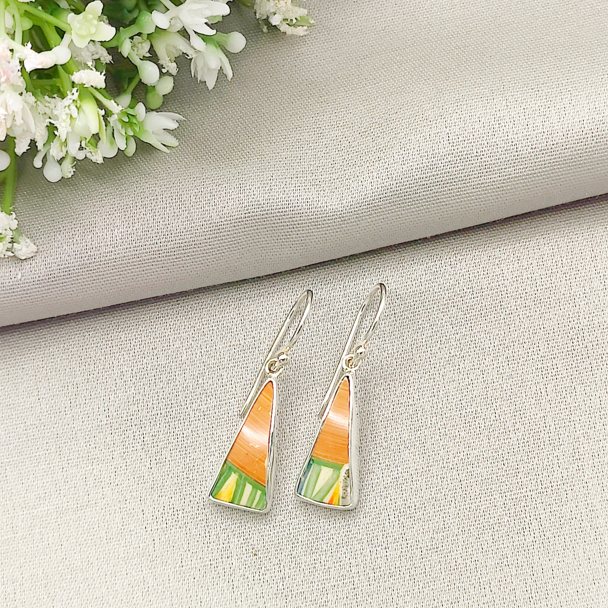 Hepburn and Hughes Art Deco Earrings | Original Clarice Cliff Pottery | 15mm triangle | Sterling Silver