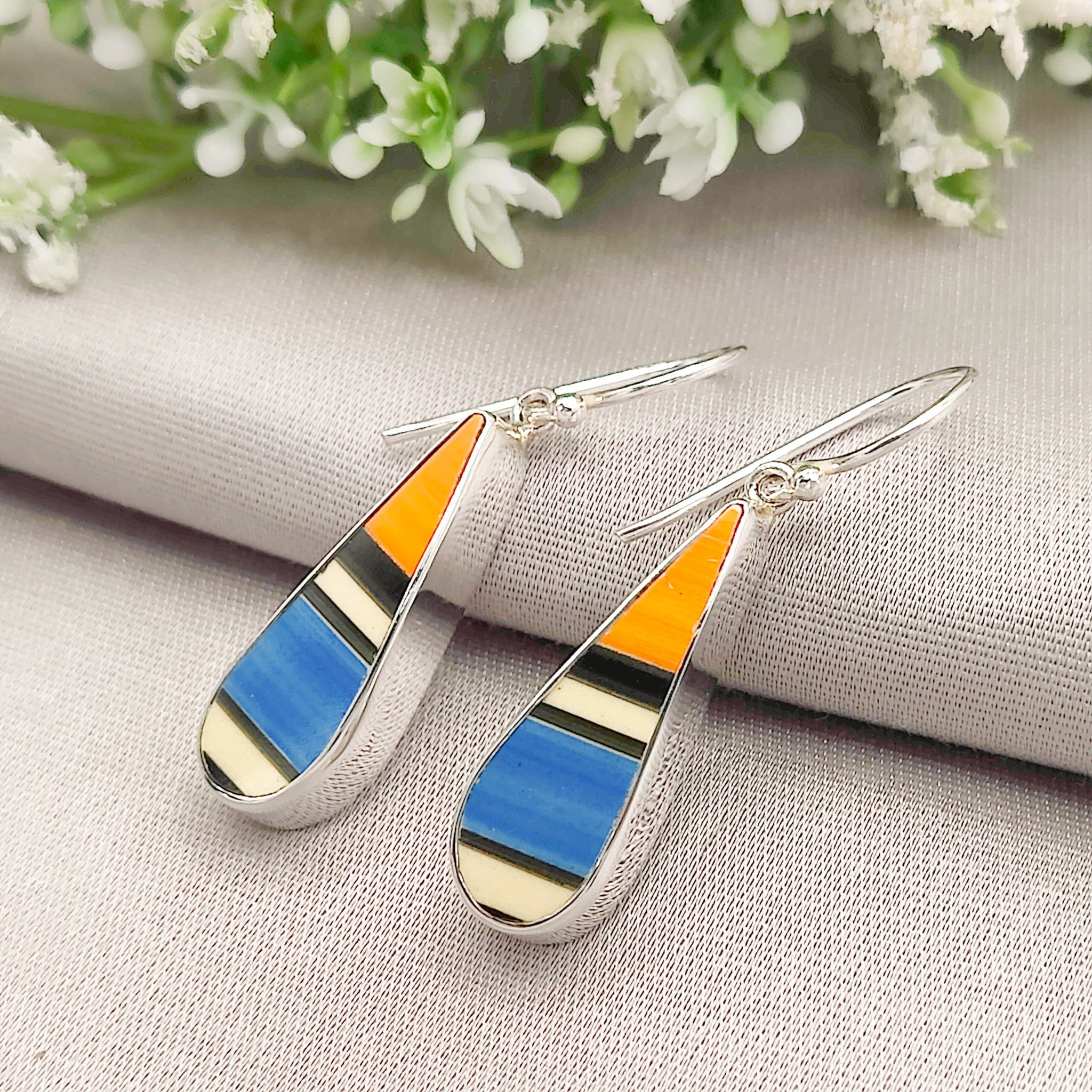 Hepburn and Hughes Art Deco Earrings | Original Clarice Cliff Pottery | 27mm Abstract | Sterling Silver