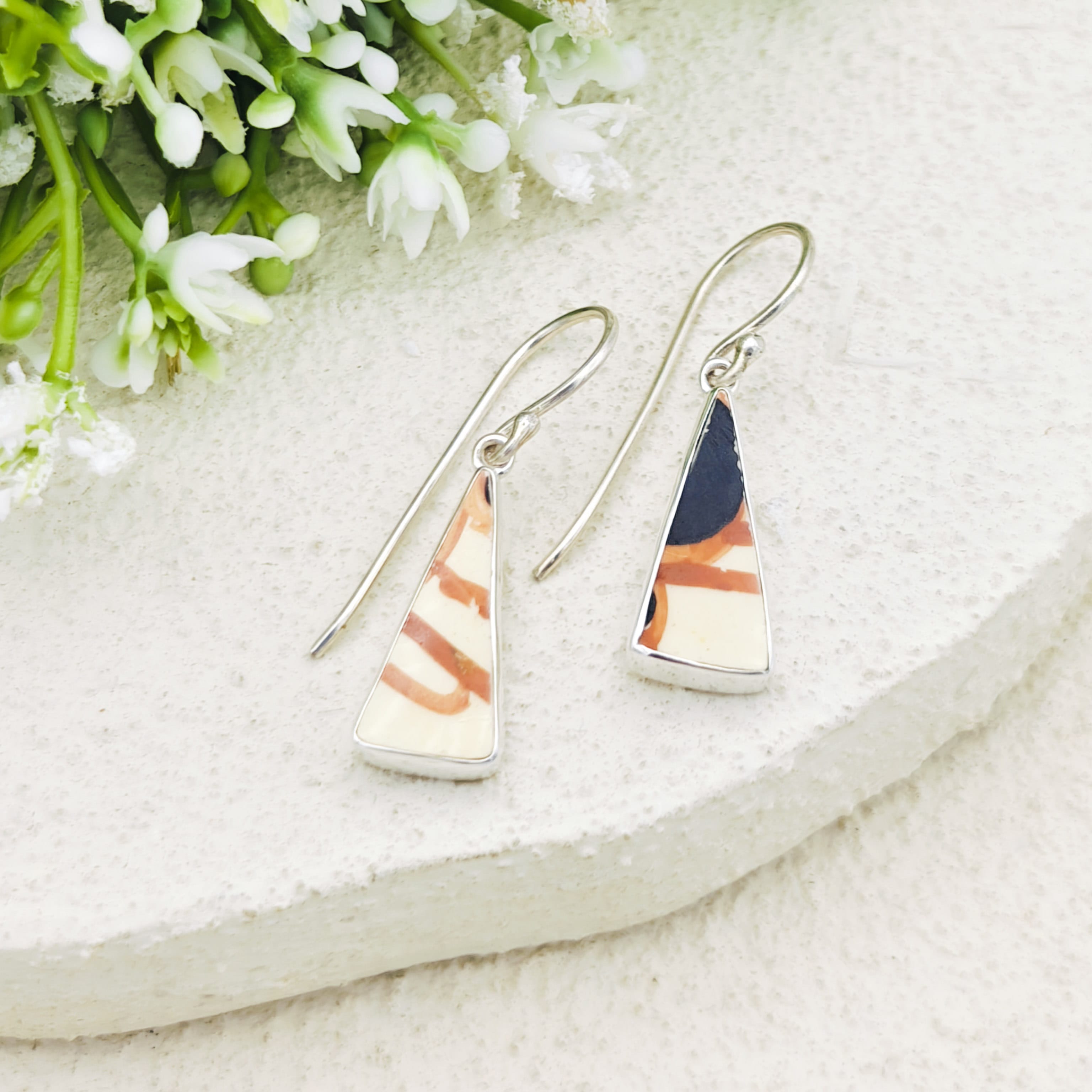 Hepburn and Hughes Art Deco Earrings | Original Clarice Cliff Pottery | 9th Anniversary Gift | Sterling Silver