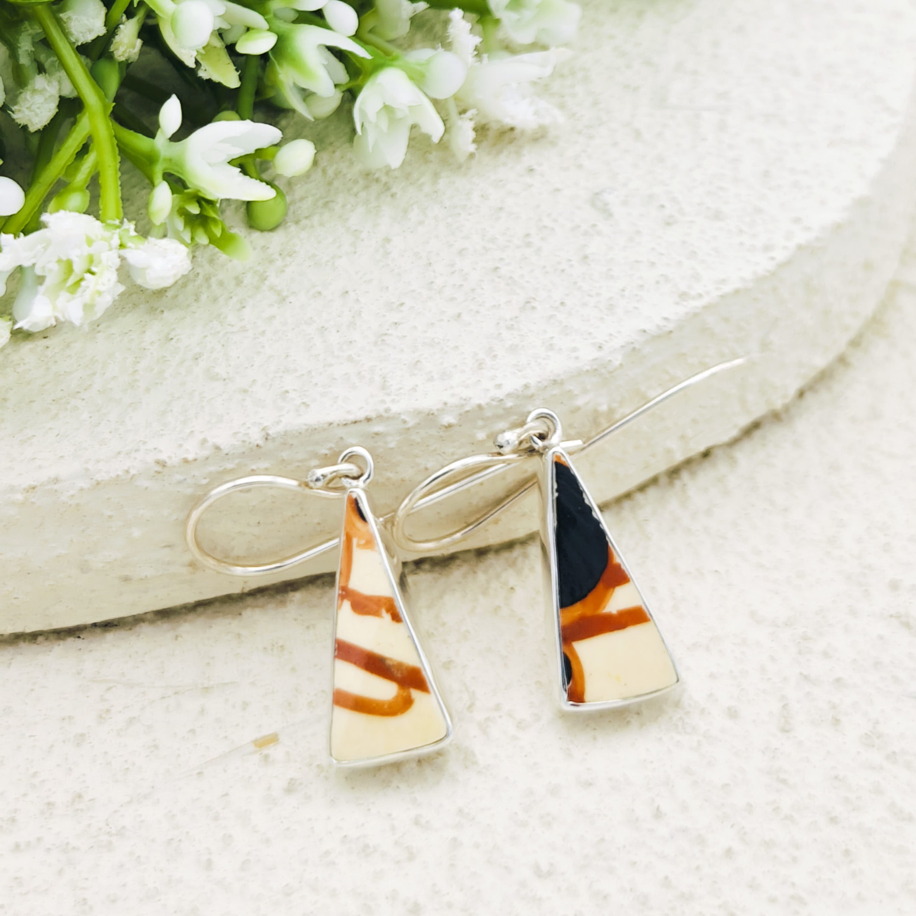 Hepburn and Hughes Art Deco Earrings | Original Clarice Cliff Pottery | 9th Anniversary Gift | Sterling Silver