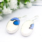 Hepburn and Hughes Art Deco Earrings | Upcycled Clarice Cliff | Blue and White Oval | Sterling Silver and Ceramic