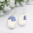 Hepburn and Hughes Art Deco Earrings | Upcycled Clarice Cliff | Blue and White Oval | Sterling Silver and Ceramic