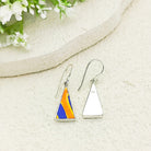 Hepburn & Hughes Art Deco Earrings | Upcycled Clarice Cliff Pottery | 20mm Orange and Blue Triangular | Sterling Silver