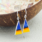 Hepburn and Hughes Art Deco Earrings | Upcycled Clarice Cliff Pottery | 20mm Orange and Blue Triangular | Sterling Silver