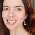 Hepburn and Hughes Art Deco Earrings | Upcycled Clarice Cliff Pottery | 20mm Orange and Blue Triangular | Sterling Silver