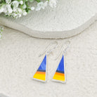 Hepburn and Hughes Art Deco Earrings | Upcycled Clarice Cliff Pottery | 20mm Orange and Blue Triangular | Sterling Silver