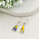 Hepburn and Hughes Art Deco Earrings | Upcycled Clarice Cliff Pottery | 20mm Orange and Blue Triangular | Sterling Silver