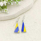 Hepburn & Hughes Art Deco Earrings | Upcycled Clarice Cliff Pottery | 20mm Orange and Blue Triangular | Sterling Silver
