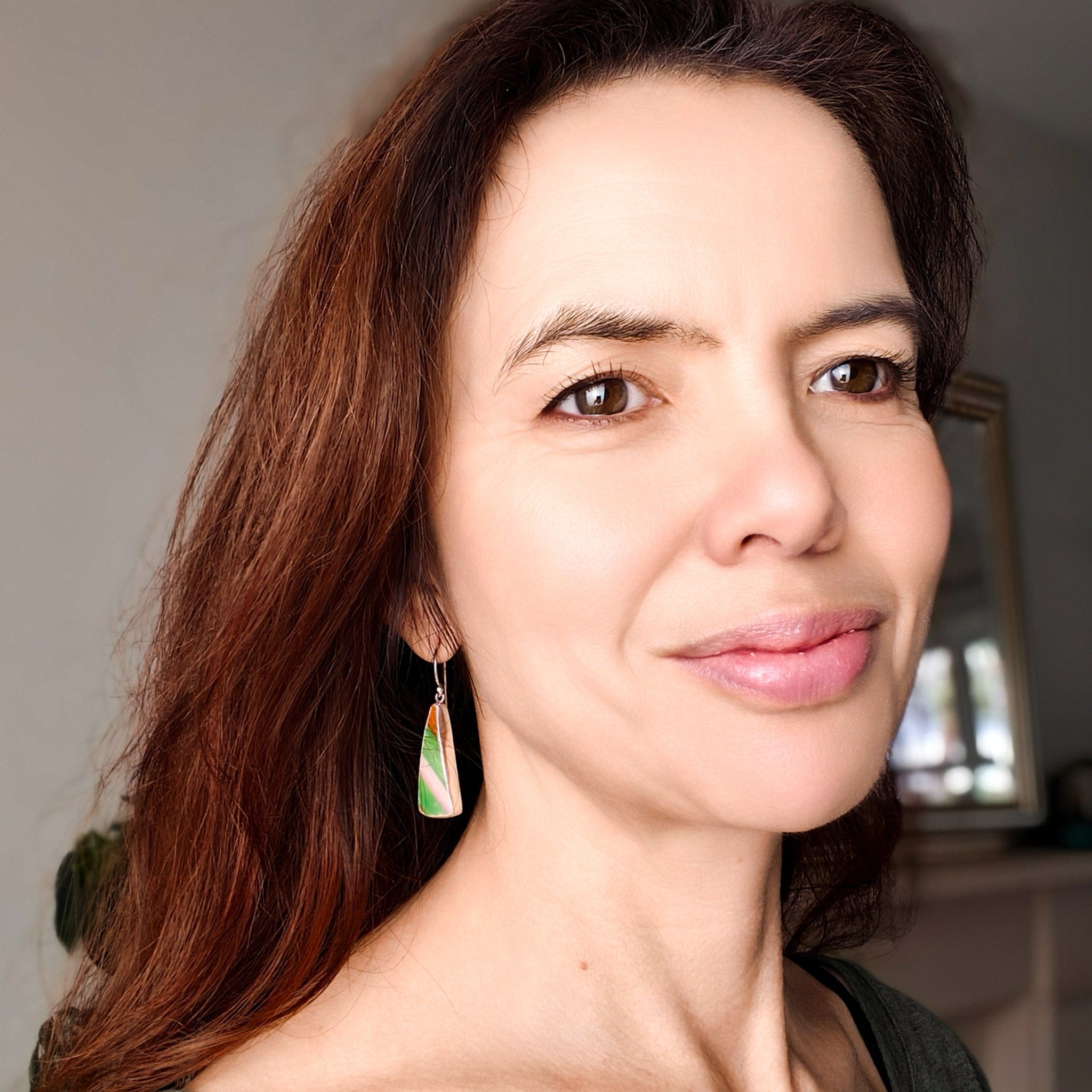 Hepburn and Hughes Art Deco Long Drop Earrings | 32mm length | Original Clarice Cliff Pottery | Sterling Silver