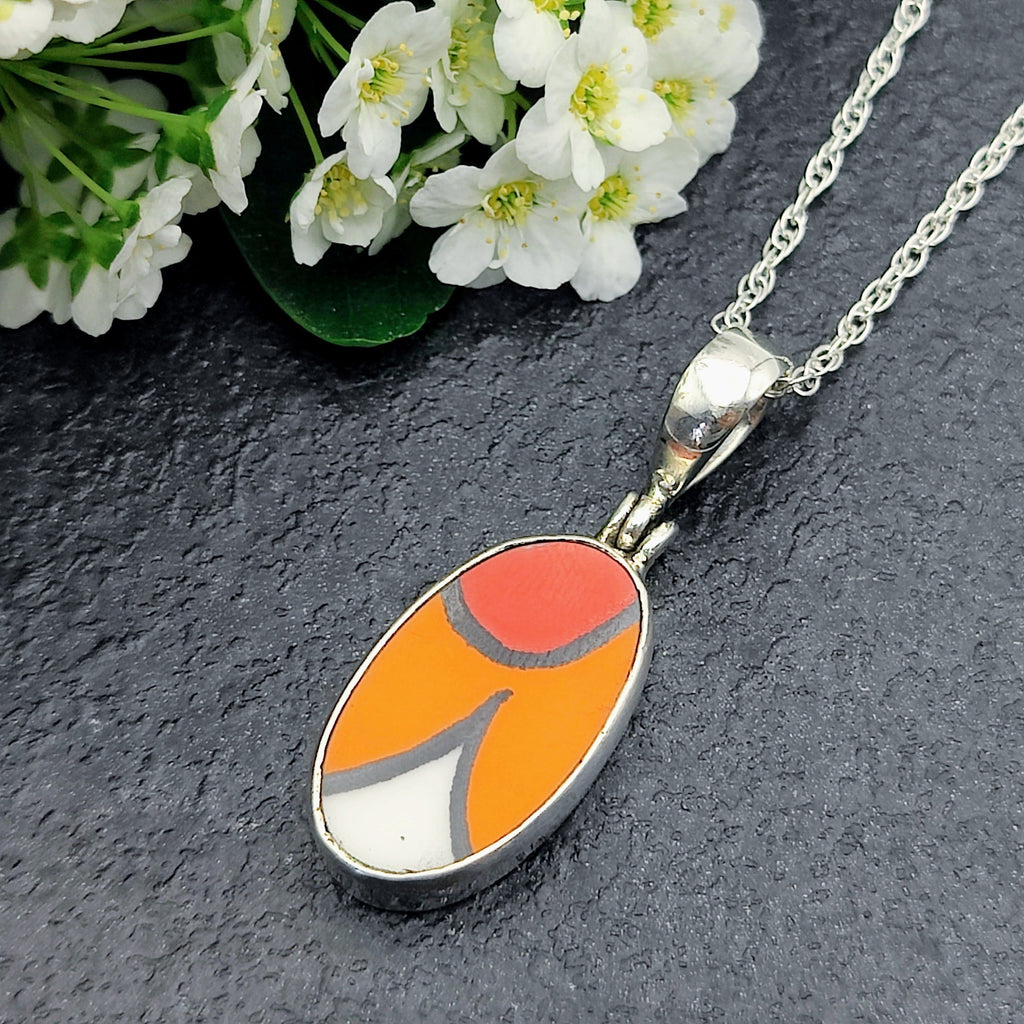 Hepburn and Hughes Art Deco Necklace | Clarice Cliff Pendant | 20mm Oval | 4 options | Sterling Silver