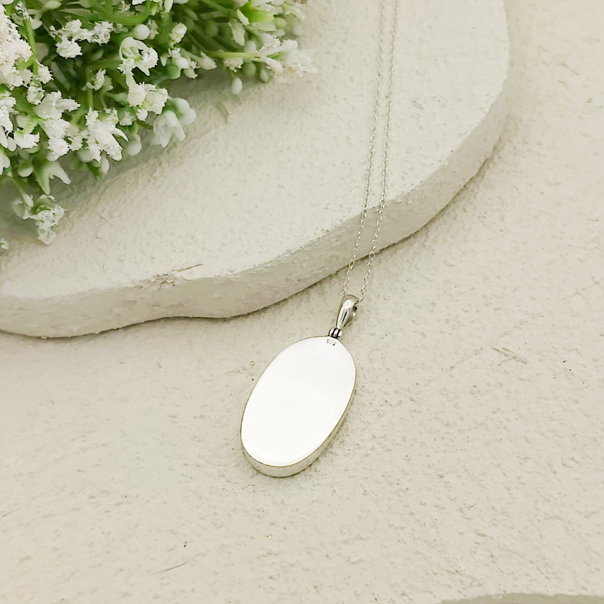 Hepburn and Hughes Art Deco Necklace | Clarice Cliff Pendant 35mm | Ceramic Oval | Sterling Silver
