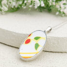 Hepburn and Hughes Art Deco Necklace | Clarice Cliff Pendant 35mm | Ceramic Oval | Sterling Silver