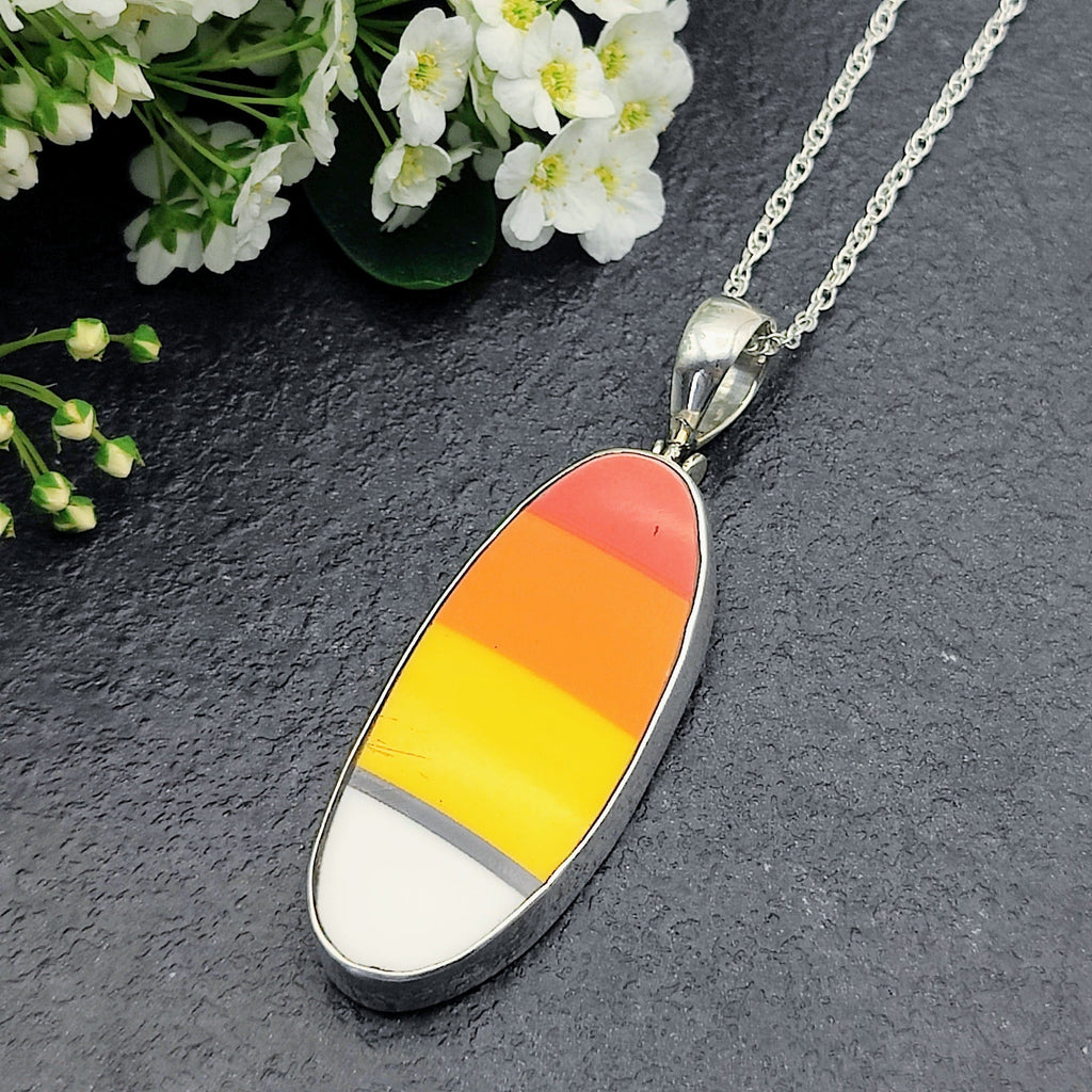 Hepburn and Hughes Art Deco Necklace | Clarice Cliff Pendant 45mm | Ceramic Oval | Sterling Silver