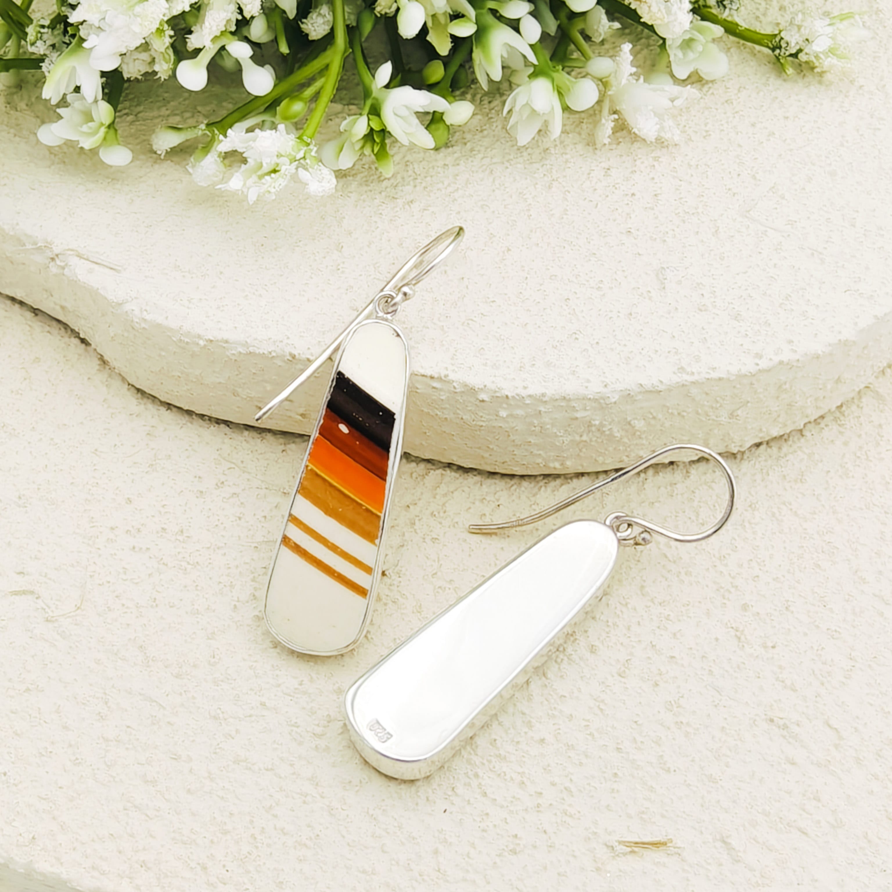 Hepburn and Hughes Art Deco Orange Earrings | Original Clarice Cliff Pottery | 9th Anniversary | Sterling Silver
