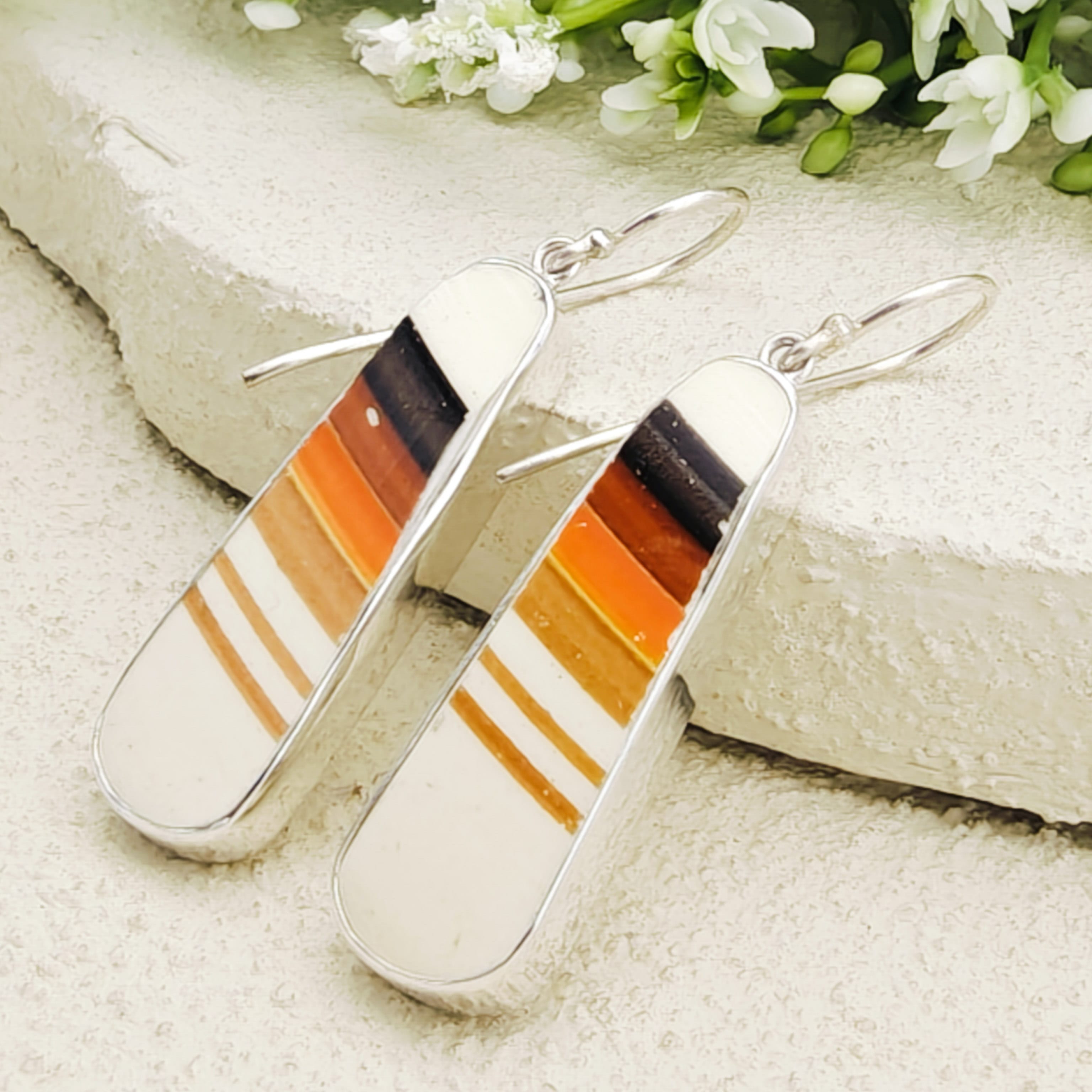 Hepburn and Hughes Art Deco Orange Earrings | Original Clarice Cliff Pottery | 9th Anniversary | Sterling Silver