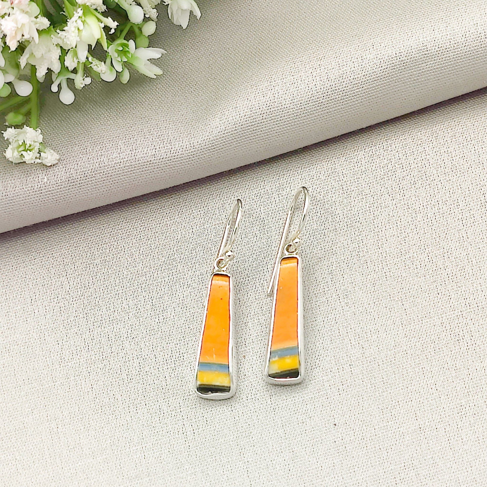 Hepburn and Hughes Art Deco Orange Earrings | Original Clarice Cliff Pottery | 9th Anniversary | Sterling Silver