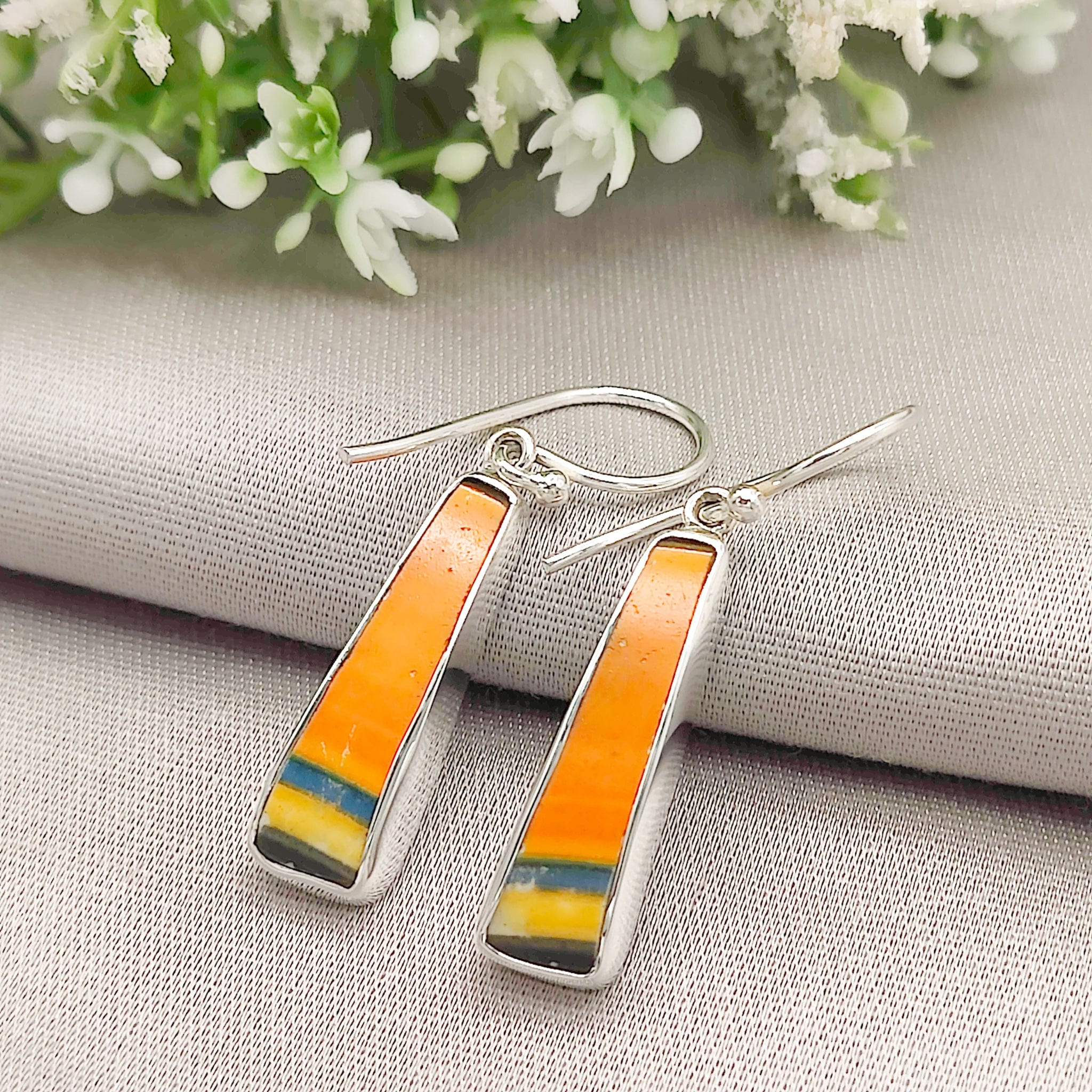 Hepburn and Hughes Art Deco Orange Earrings | Original Clarice Cliff Pottery | 9th Anniversary | Sterling Silver