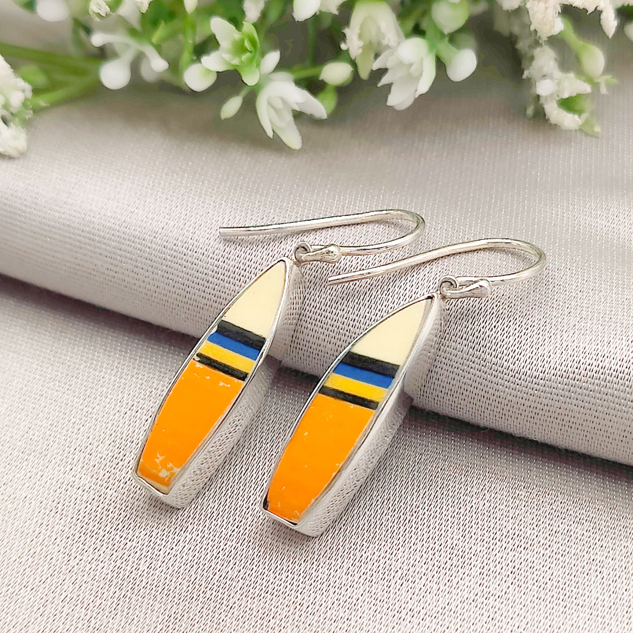 Hepburn and Hughes Art Deco Orange Earrings | Original Clarice Cliff Pottery | 9th Anniversary | Sterling Silver