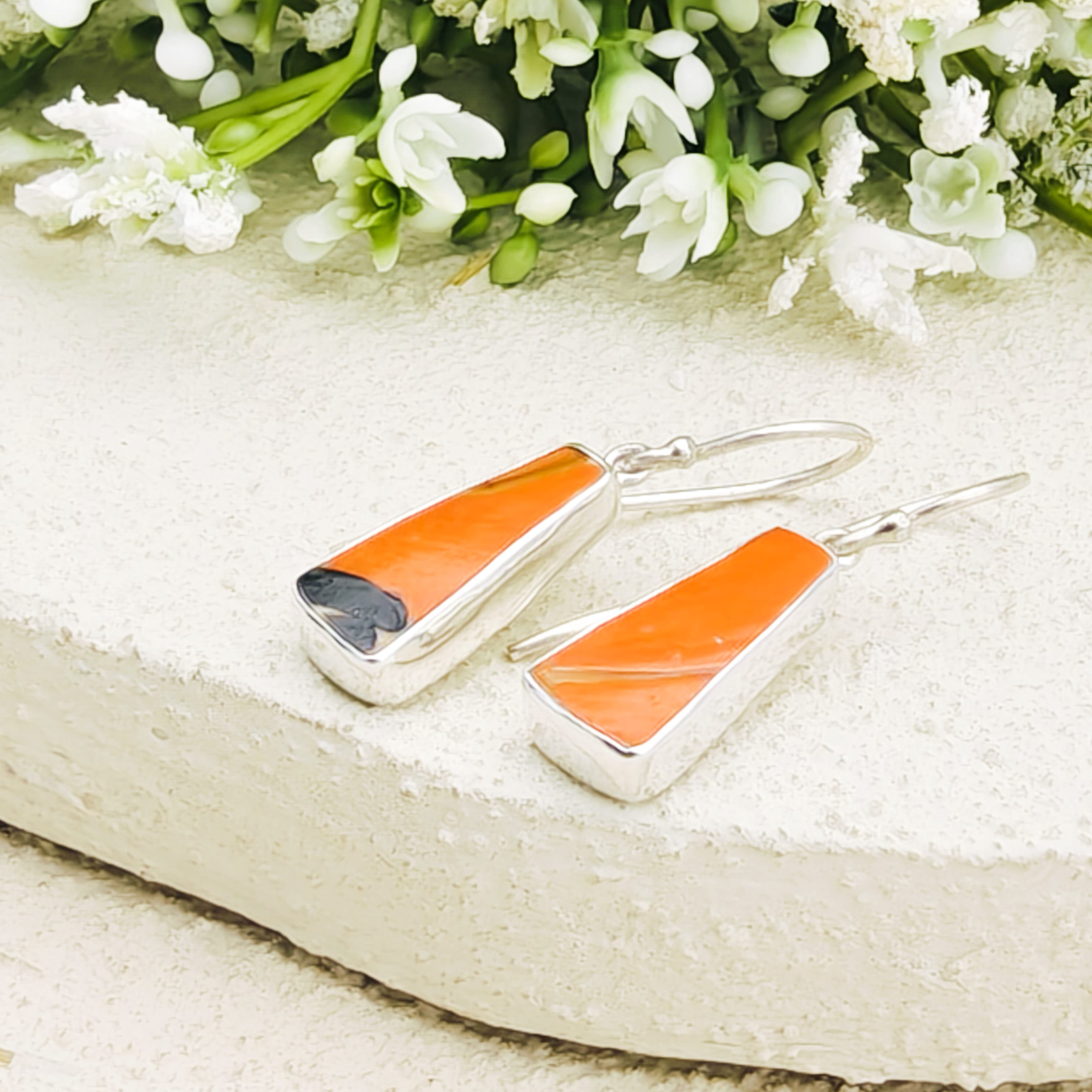 Hepburn and Hughes Art Deco Orange Earrings | Original Clarice Cliff Pottery | Sterling Silver