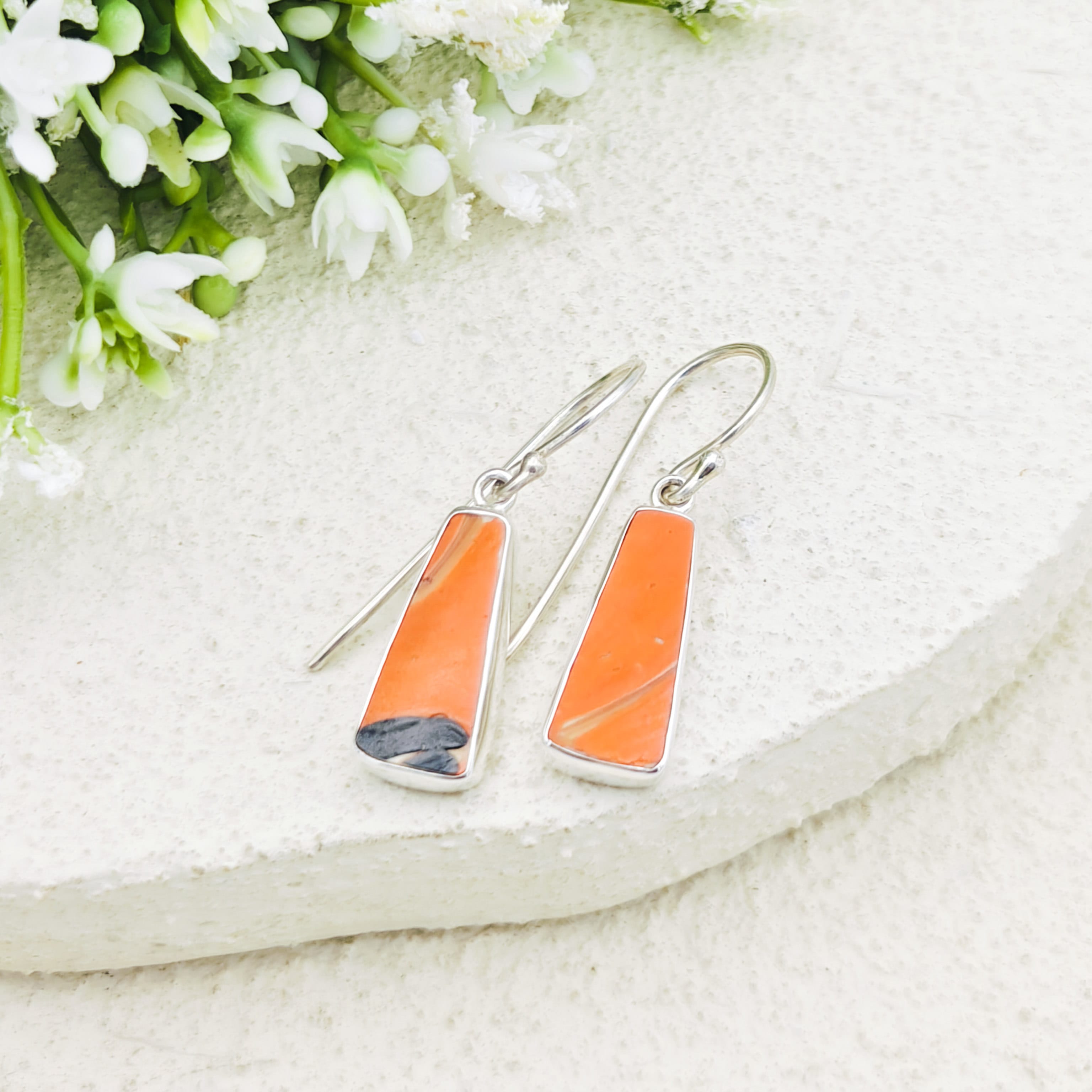 Hepburn and Hughes Art Deco Orange Earrings | Original Clarice Cliff Pottery | Sterling Silver