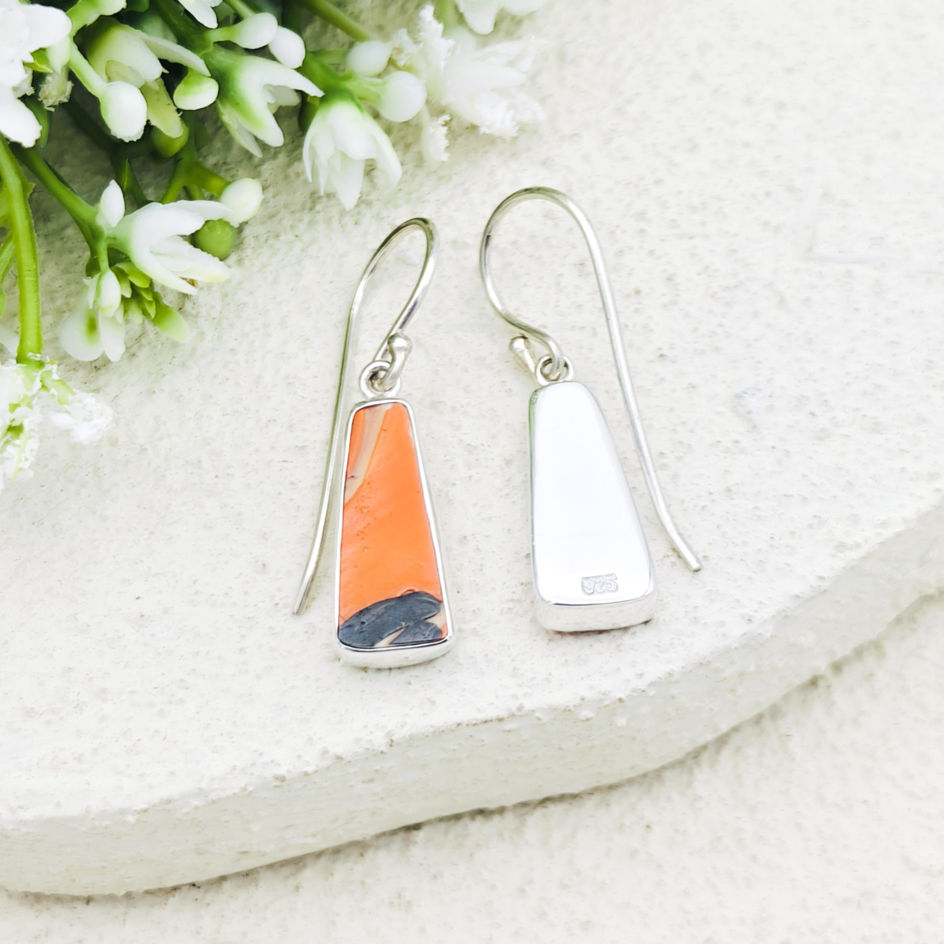 Hepburn and Hughes Art Deco Orange Earrings | Original Clarice Cliff Pottery | Sterling Silver