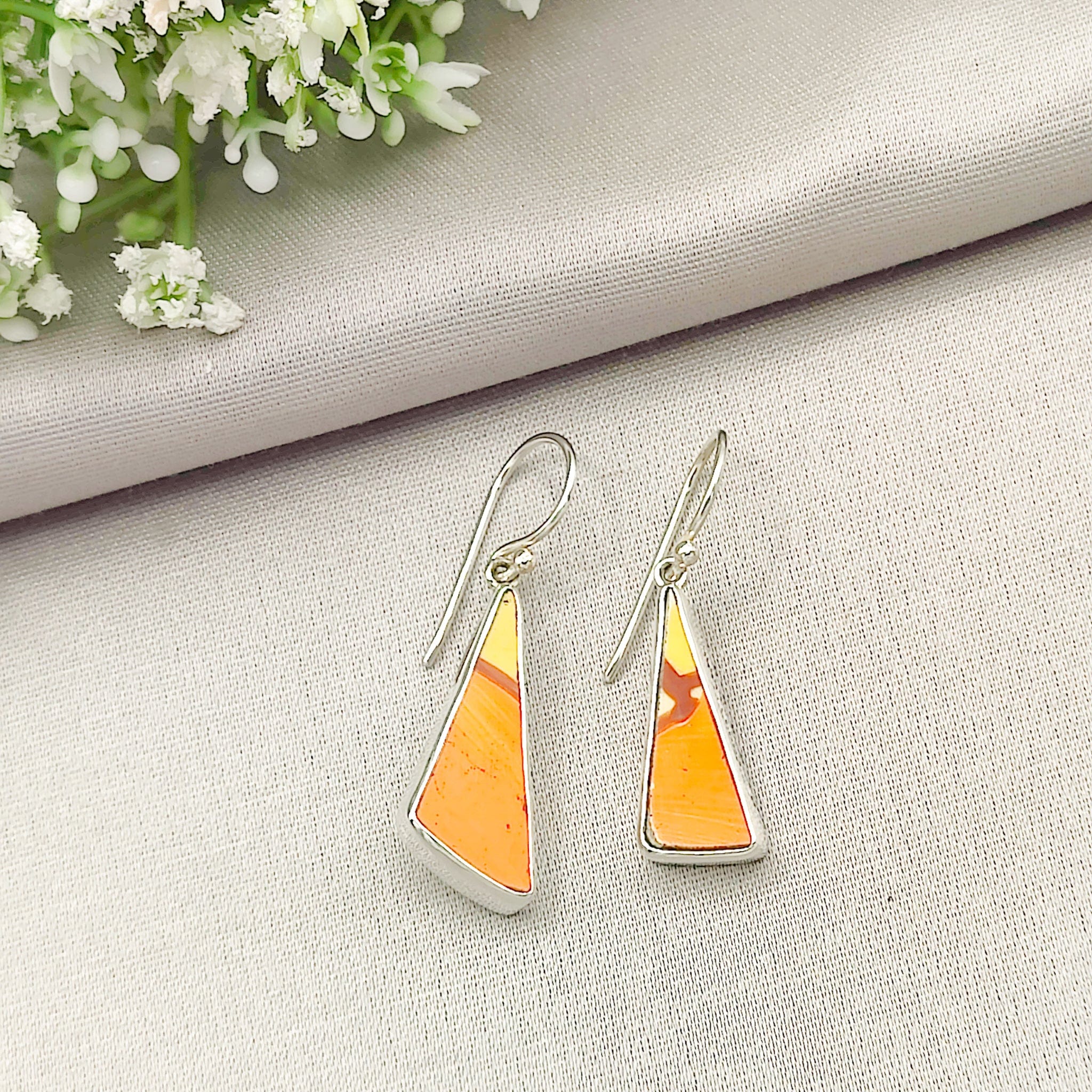 Hepburn and Hughes Art Deco Orange Earrings | Original Clarice Cliff Pottery | Triangle | Sterling Silver