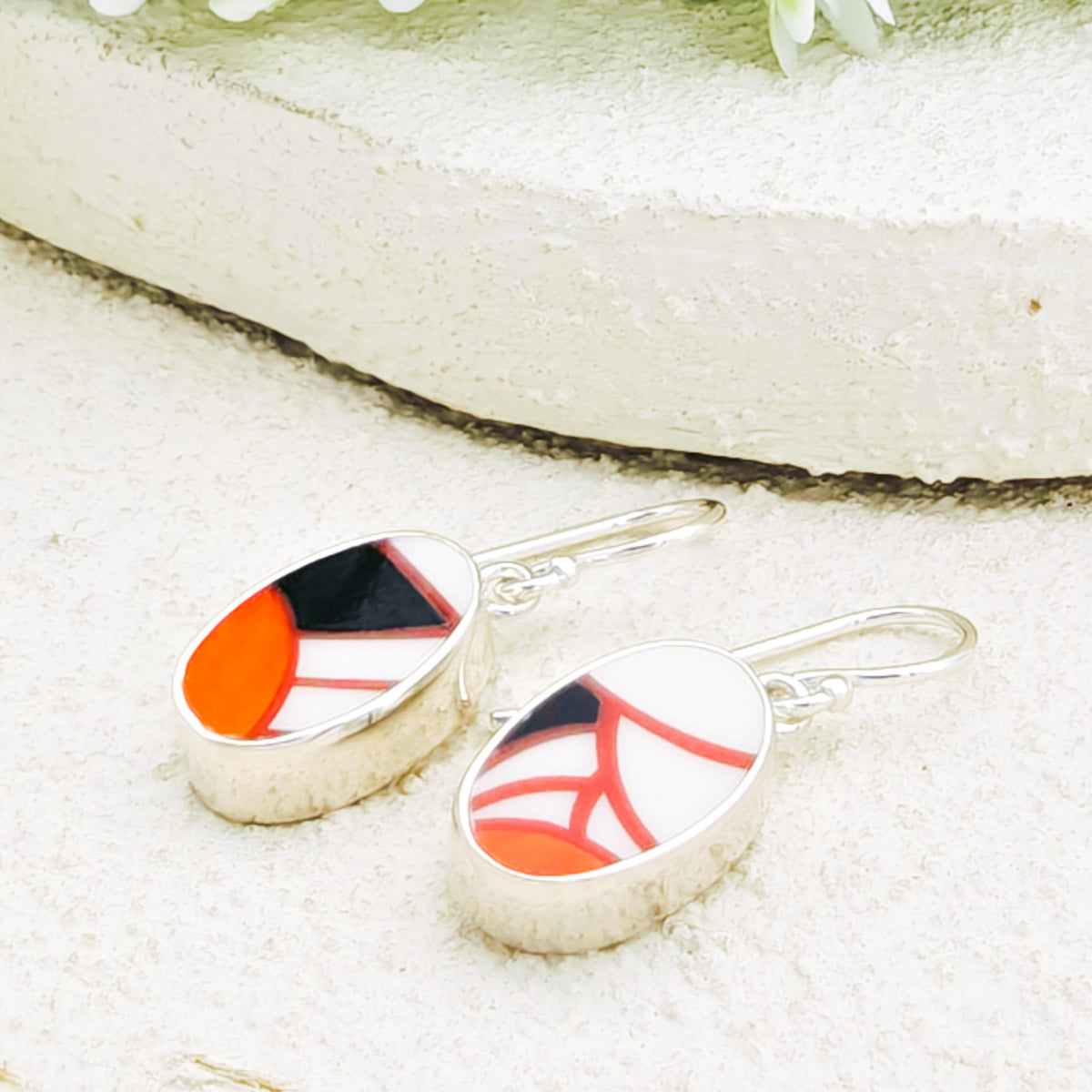 Hepburn and Hughes Art Deco Oval Earrings | Clarice Cliff Ceramics | 3 Options | Sterling Silver
