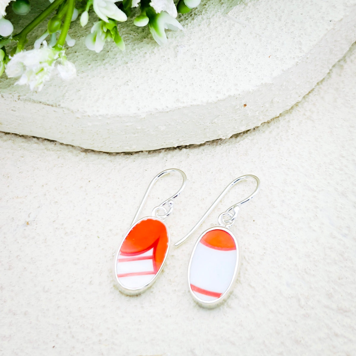 Hepburn and Hughes Art Deco Oval Earrings | Clarice Cliff Ceramics | 3 Options | Sterling Silver