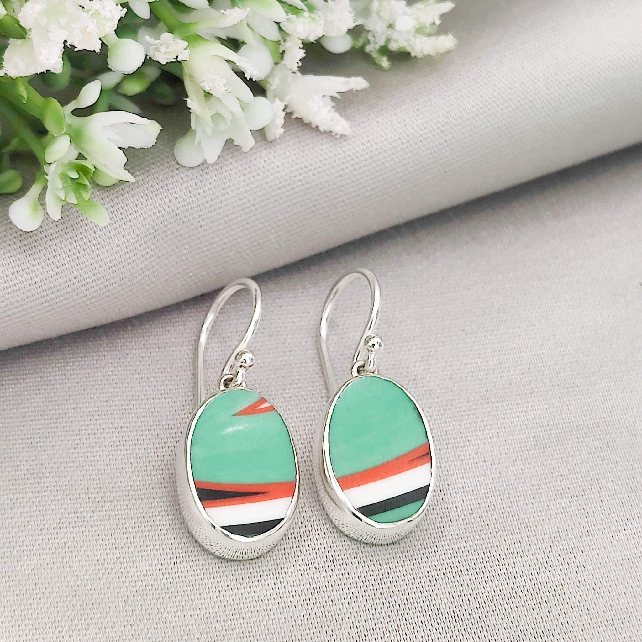 Hepburn and Hughes Art Deco Oval Earrings | Clarice Cliff Ceramics | 3 Options | Sterling Silver