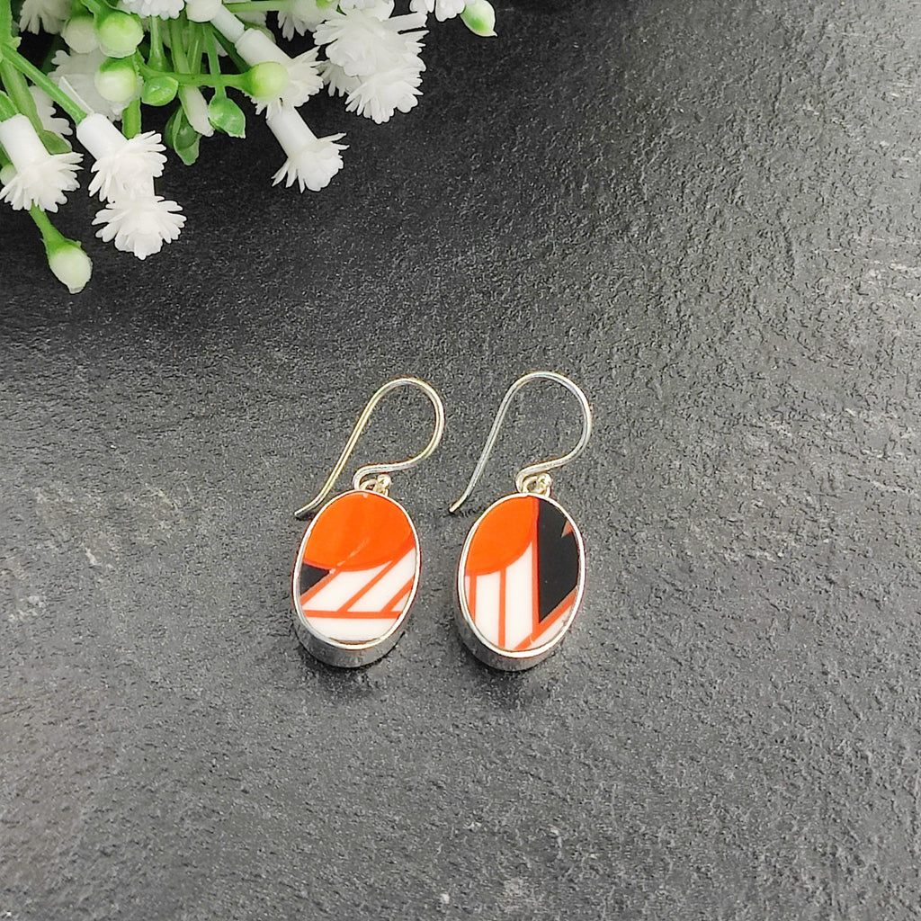 Hepburn and Hughes Art Deco Oval Earrings | Clarice Cliff Ceramics | 3 Options | Sterling Silver