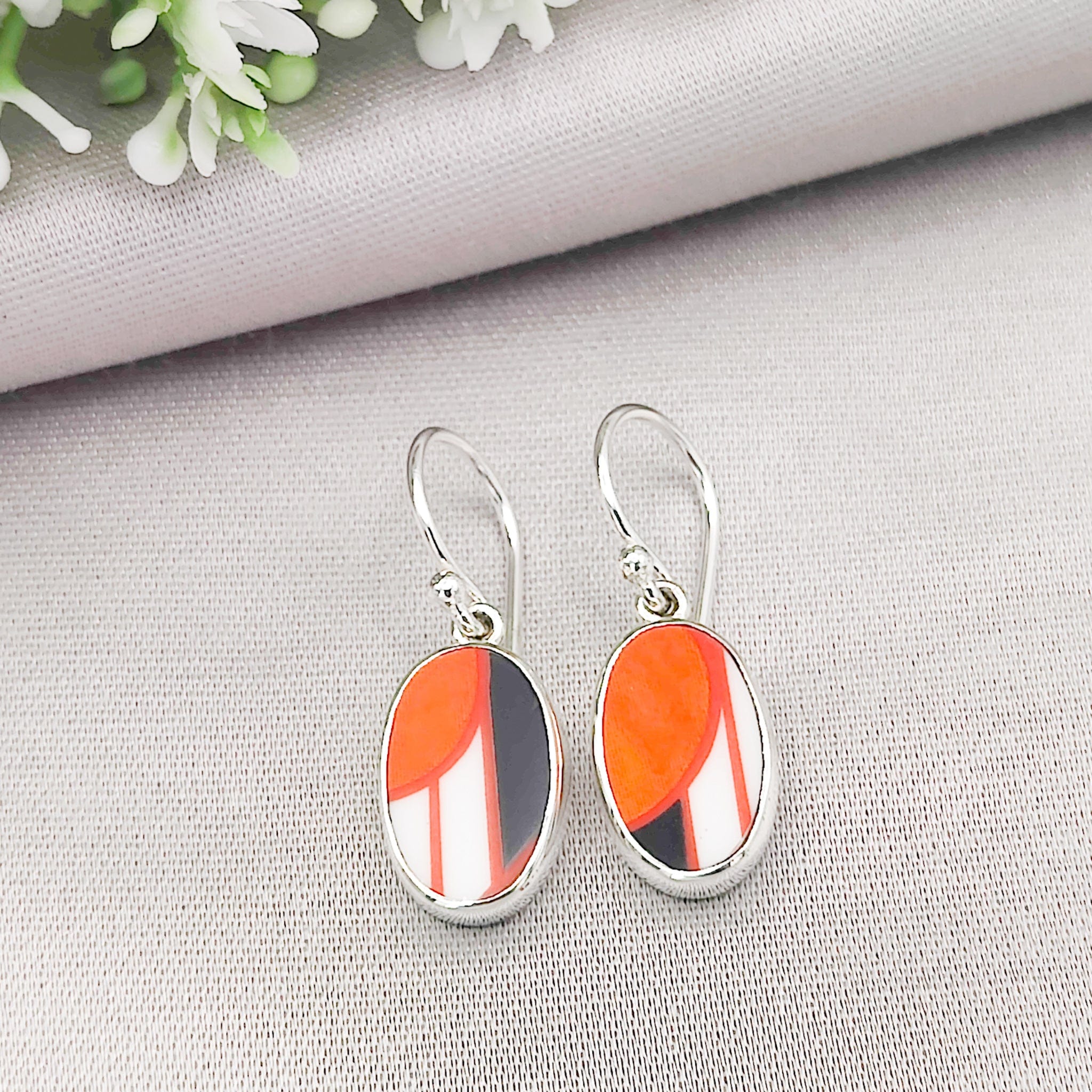 Hepburn and Hughes Art Deco Oval Earrings | Clarice Cliff Ceramics | 3 Options | Sterling Silver