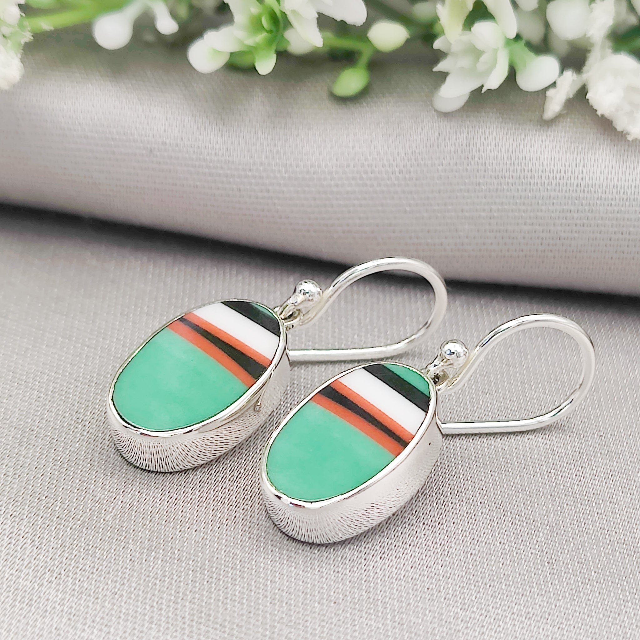 Hepburn and Hughes Art Deco Oval Earrings | Upcycled Clarice Cliff Ceramics | Sterling Silver