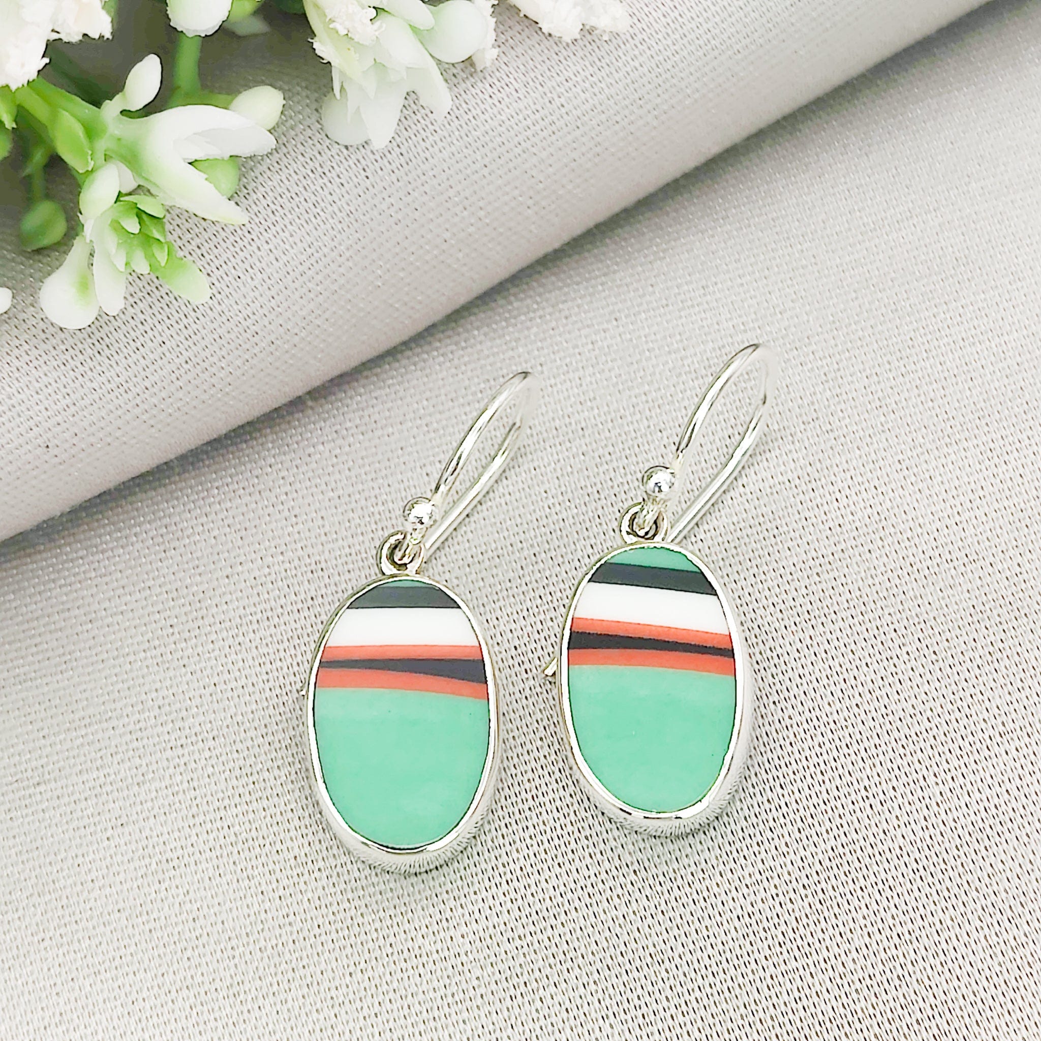 Hepburn and Hughes Art Deco Oval Earrings | Upcycled Clarice Cliff Ceramics | Sterling Silver