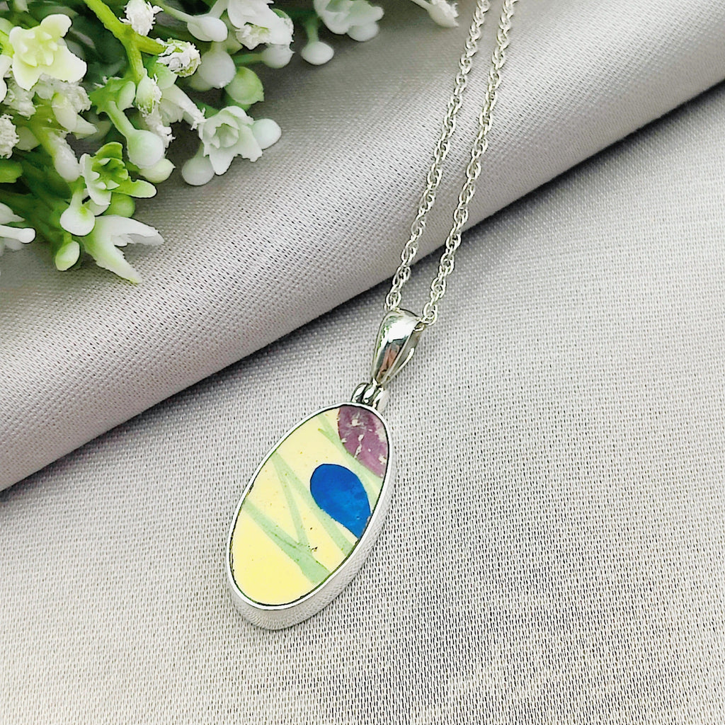 Hepburn and Hughes Art Deco oval pendant | Original Clarice Cliff Pottery | Two options | Sterling Silver