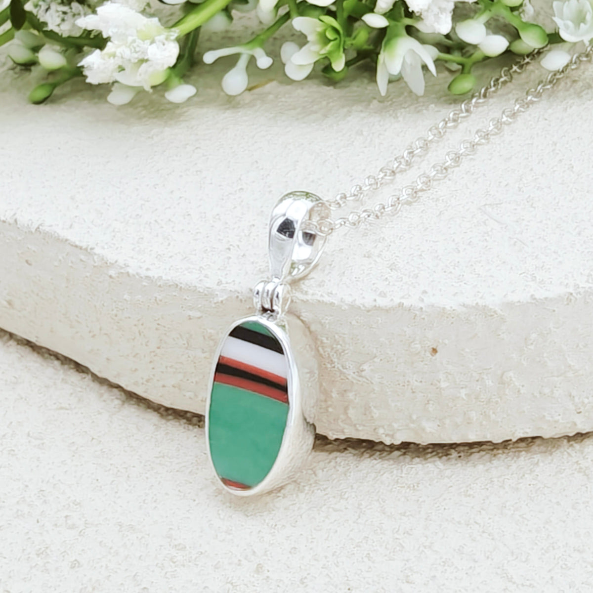 Hepburn and Hughes Art Deco Pendant | 15mm Oval Clarice Cliff Necklace | Sterling Silver