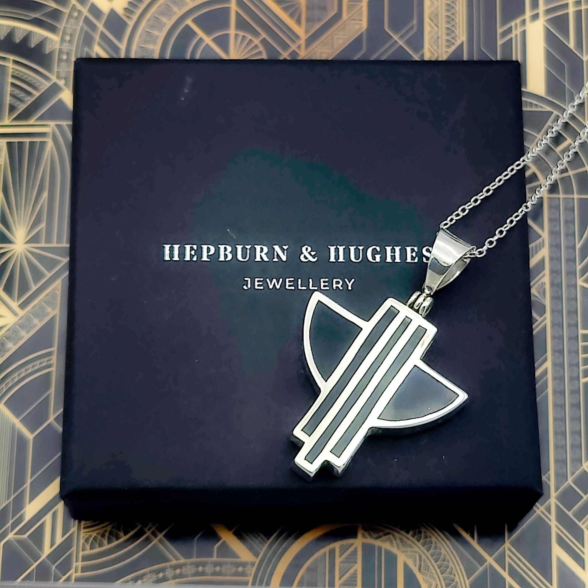 Hepburn and Hughes Art Deco Pendant | Angel design | Sterling Silver Pendant